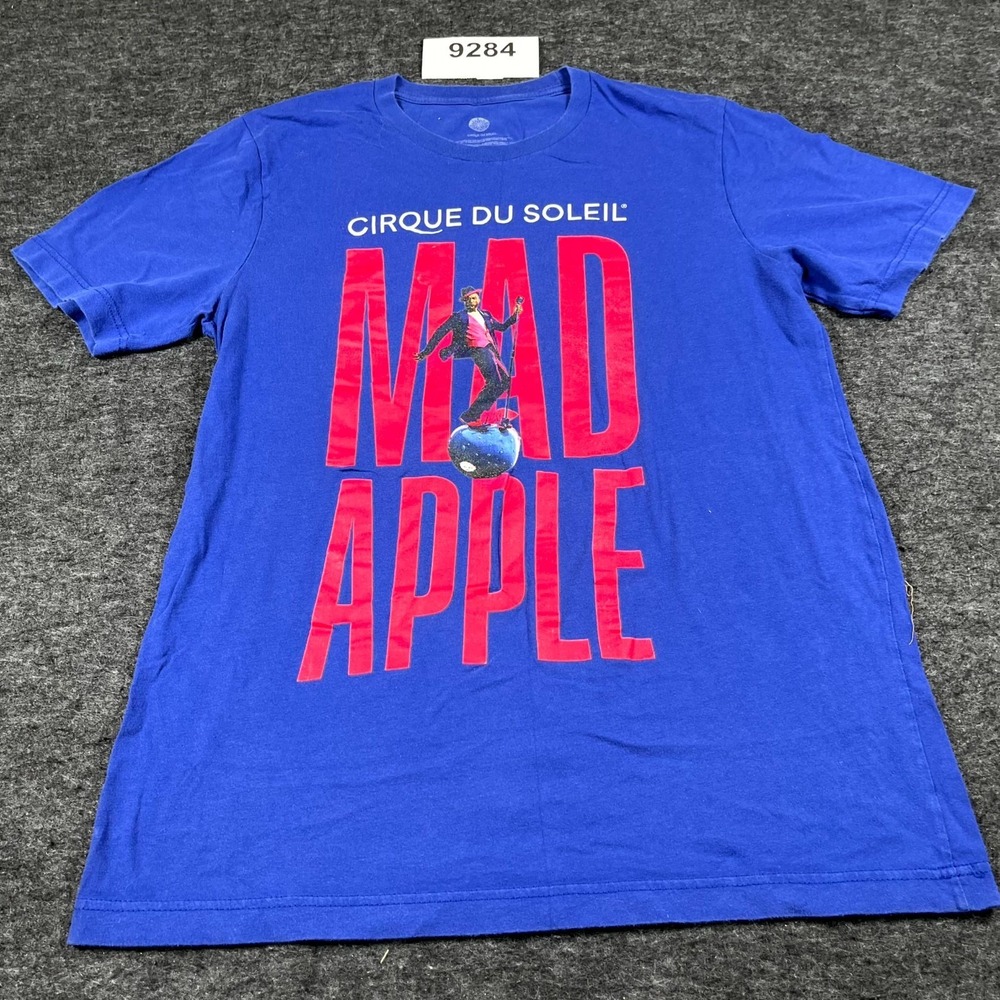 Cirque Du Soleil T Shirt Mens Large Blue Cotton Mad Apple Las Vegas Show Graphic